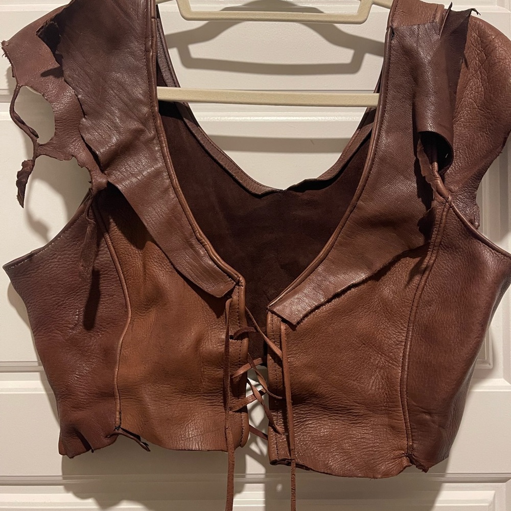 Renaissance fair Brown Leather Crop Top